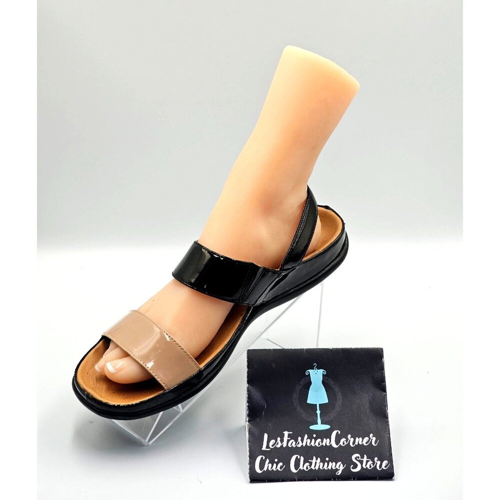 Strive OAHU Women's Black Nude Patent Leather Cushioned Sandals Sz 9.5 2426 - Picture 13 of 15